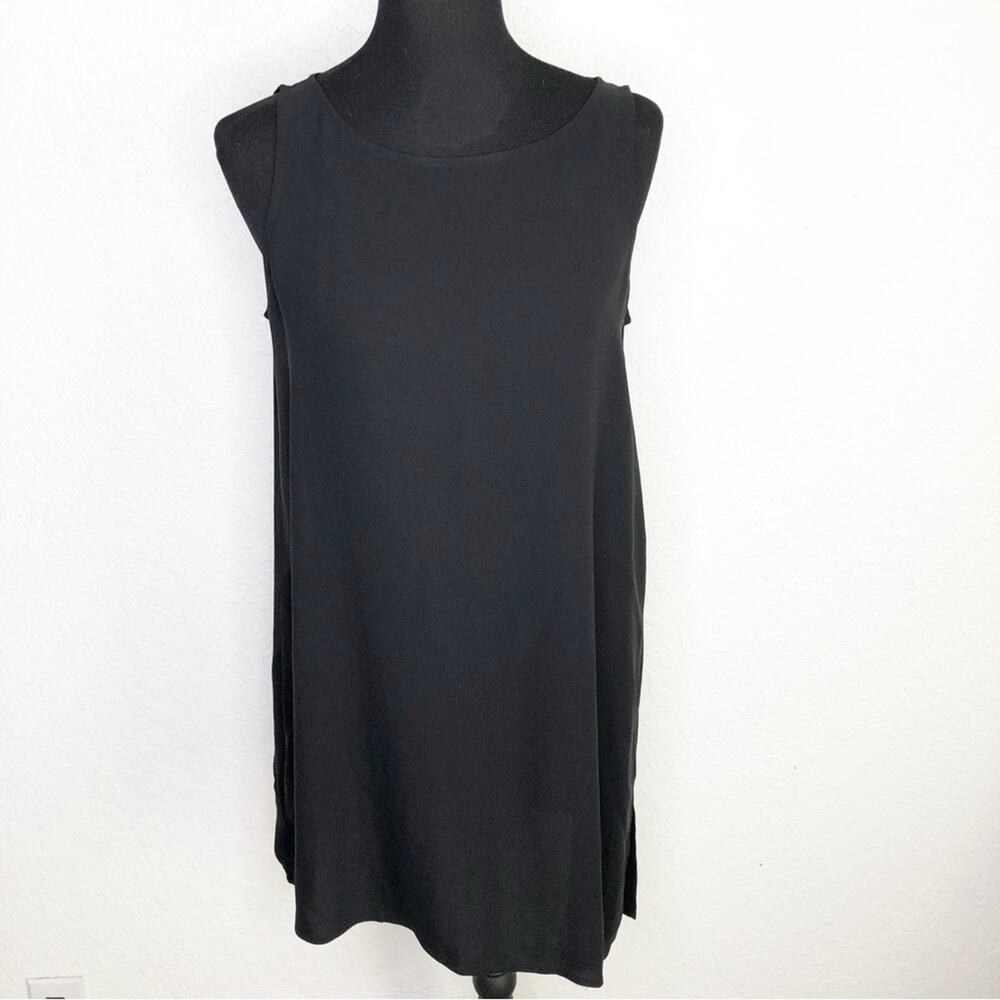 Eileen Fisher black sleeveless asymmetrical silk tunic top size Small
